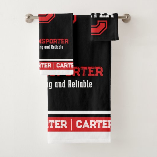 Carter Name bedeutet Sportmonogramm schwarz rot Badhandtuch Set (Insitu)
