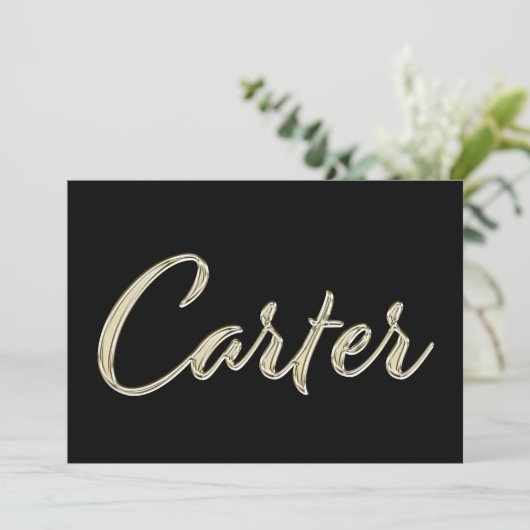 Carter Name white gold Handwriting Karte (Stehend Vorderseite)