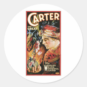 Carter The Great ~ Wizard Vintag Magic Act Runder Aufkleber