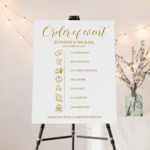 Cartón Pluma Order of event Wedding Sign gold and
