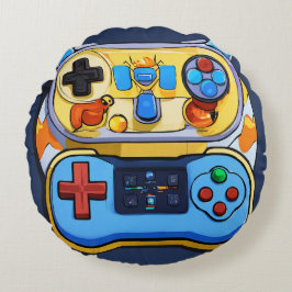 Cartoon 3D-Gaming-Remote-Kontrolle-Logo für Beauti Rundes Kissen