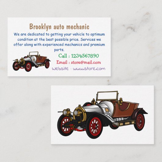 Cartoon-Abbildung 1920 des klassischen Autos Visitenkarte (Vorne/Hinten)