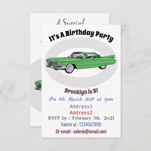 Cartoon-Abbildung 1959 des klassischen Autos Einladung (Vorne/Hinten)