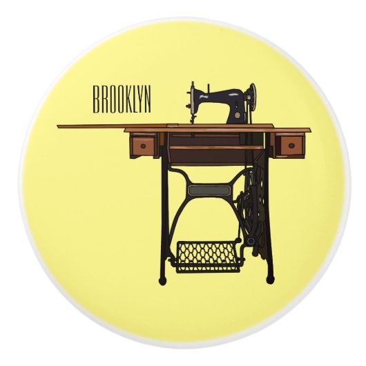 Cartoon-Abbildung der Nähmaschine Keramikknauf (Vorderseite)