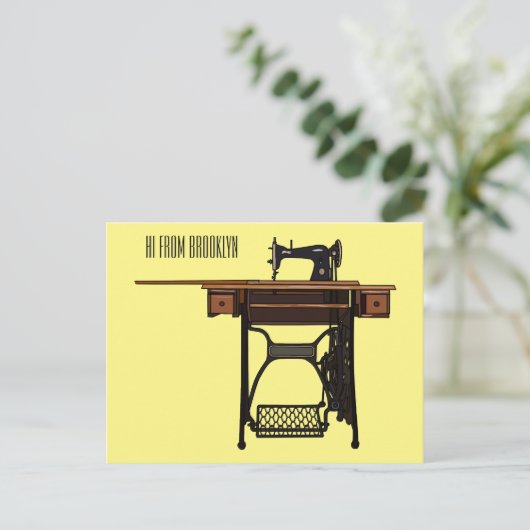 Cartoon-Abbildung der Nähmaschine Postkarte (Stehend Vorderseite)