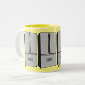 Cartoon-Abbildung des Kühlschranks Zweifarbige Tasse (Vorderseite Links)