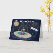 Cartoon-Abbildung des UFO-Weltraumschiffs Karte (Gelbe Blume)