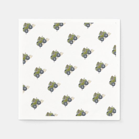 Cartoon-Abbildung eines Elefanten, der einen Jeep Serviette (Vorderseite)