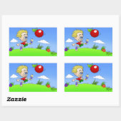 Cartoon-Abbildung eines Jungen, der eine Tomate sc Rechteckiger Aufkleber (Blatt)