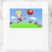 Cartoon-Abbildung eines Jungen, der eine Tomate sc Rechteckiger Aufkleber (Tasche)