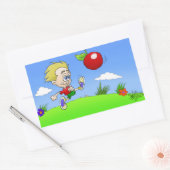 Cartoon-Abbildung eines Jungen, der eine Tomate sc Rechteckiger Aufkleber (Umschlag)