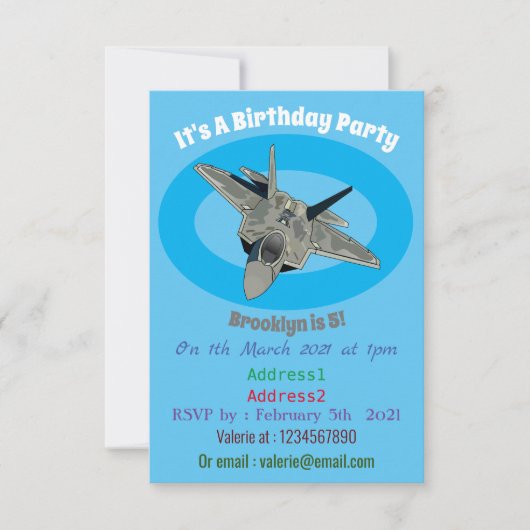 Cartoon-Abbildung für Kampfflugzeuge Einladung (Vorderseite)
