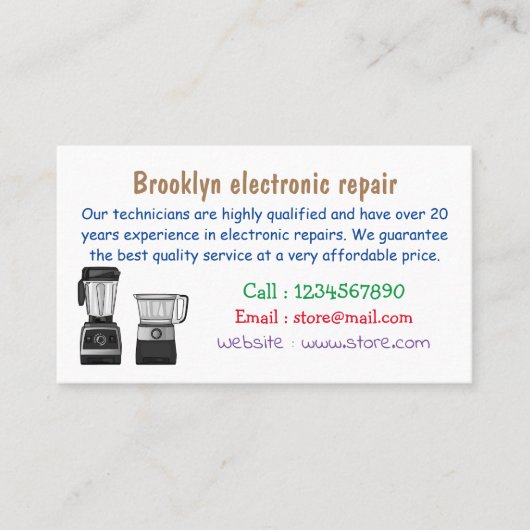 Cartoon-Abbildung für Lebensmittelprozessoren und Visitenkarte (Vorderseite)