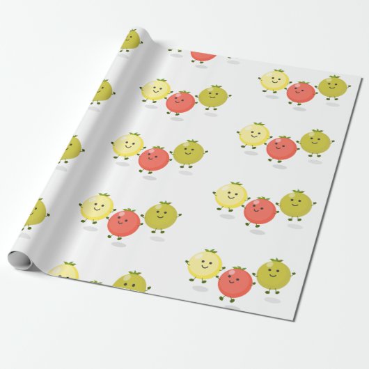 Cartoon-Abbildung niedlicher Kirschtomaten Geschenkpapier (Ungerollt)