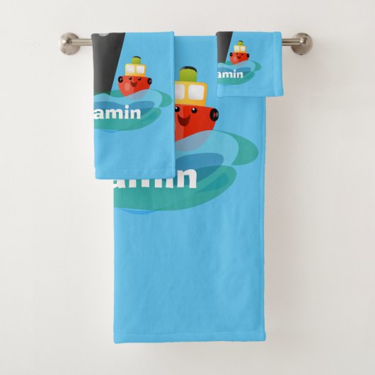 Cartoon-Abbildung niedlicher Seefrachtschlepper Badhandtuch Set (Insitu)