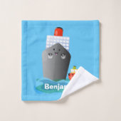 Cartoon-Abbildung niedlicher Seefrachtschlepper Badhandtuch Set (Waschlappen)