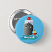 Cartoon-Abbildung niedlicher Seefrachtschlepper Button (Vorne & Hinten)