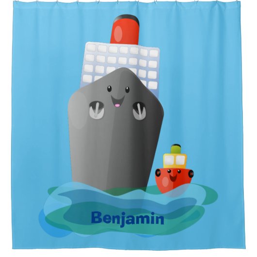 Cartoon-Abbildung niedlicher Seefrachtschlepper Duschvorhang (Vorderseite)