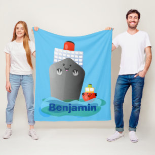 Cartoon-Abbildung niedlicher Seefrachtschlepper Fleecedecke