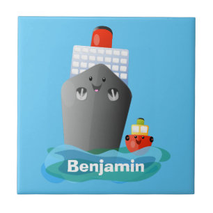 Cartoon-Abbildung niedlicher Seefrachtschlepper Fliese