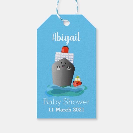 Cartoon-Abbildung niedlicher Seefrachtschlepper Geschenkanhänger (Vorderseite)