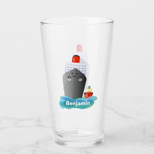 Cartoon-Abbildung niedlicher Seefrachtschlepper Glas (Vorderseite)