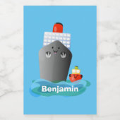 Cartoon-Abbildung niedlicher Seefrachtschlepper Lebensmitteletikett (Einzelnes Label)