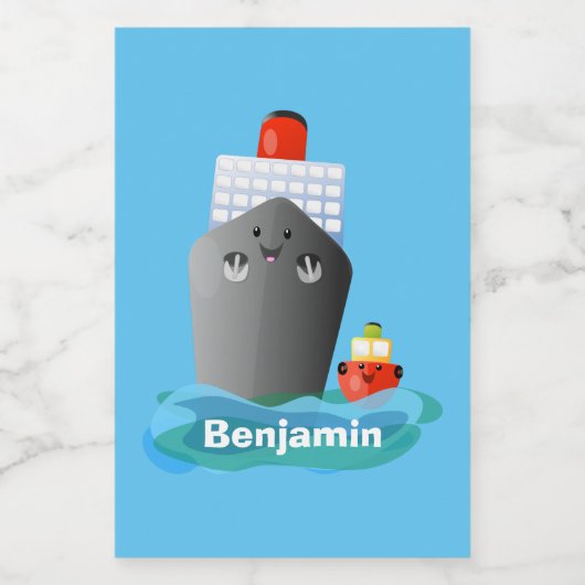 Cartoon-Abbildung niedlicher Seefrachtschlepper Lebensmitteletikett (Einzelnes Label)