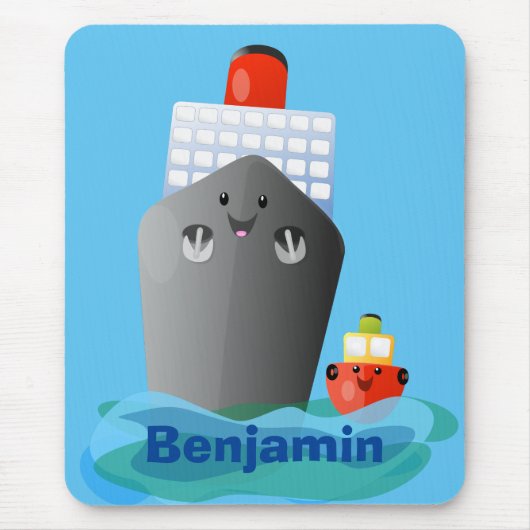 Cartoon-Abbildung niedlicher Seefrachtschlepper Mousepad (Vorne)