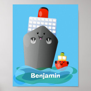 Cartoon-Abbildung niedlicher Seefrachtschlepper Poster