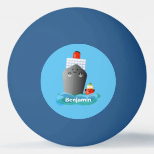 Cartoon-Abbildung niedlicher Seefrachtschlepper Tischtennisball