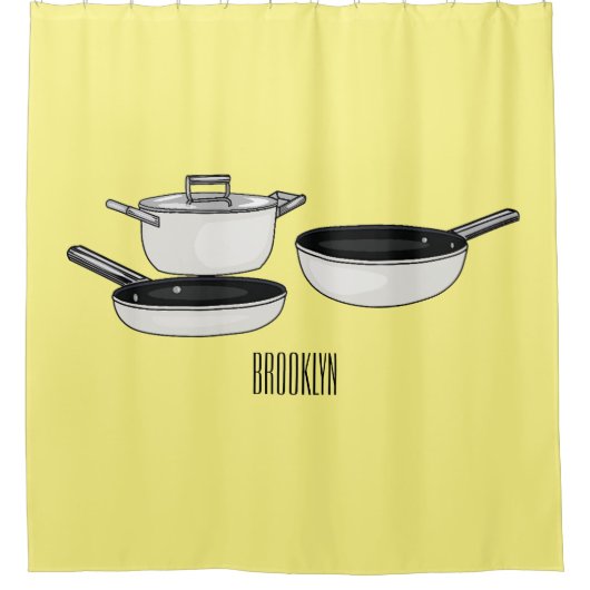 Cartoon-Abbildung von Cookware-Sets Duschvorhang (Vorderseite)
