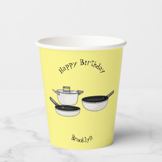 Cartoon-Abbildung von Cookware-Sets Pappbecher (Rückseite)