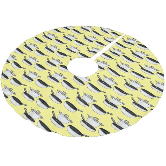 Cartoon-Abbildung von Cookware-Sets Polyester Weihnachtsbaumdecke (Schrägansicht)