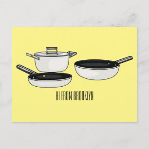 Cartoon-Abbildung von Cookware-Sets Postkarte