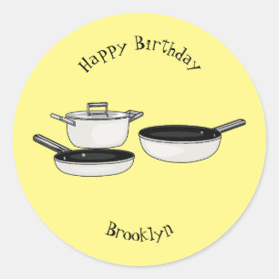 Cartoon-Abbildung von Cookware-Sets Runder Aufkleber