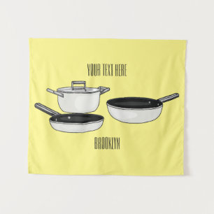 Cartoon-Abbildung von Cookware-Sets Wandteppich