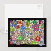 Cartoon-Abbildung, von Schweinen, Blume und Frösch Postkarte (Vorne/Hinten)