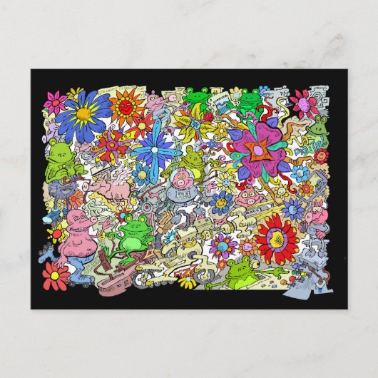 Cartoon-Abbildung, von Schweinen, Blume und Frösch Postkarte (Vorderseite)