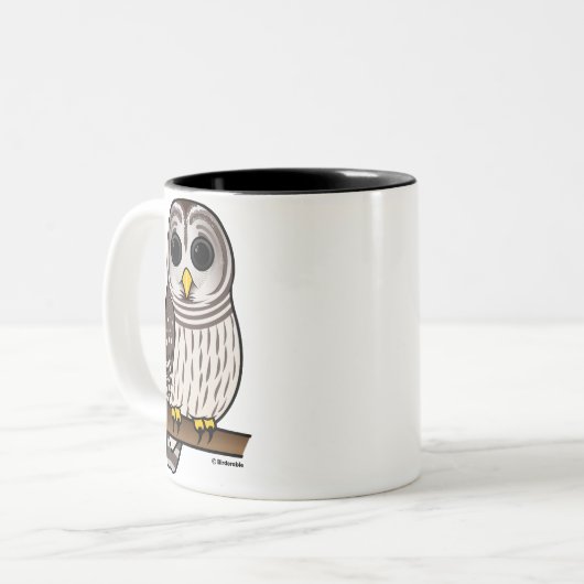 Cartoon-abgehaltene Eule Zweifarbige Tasse (Vorderseite Links)