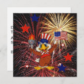 Cartoon Adler mit Fahne und Feuerwerk Einladung (Vorne/Hinten)