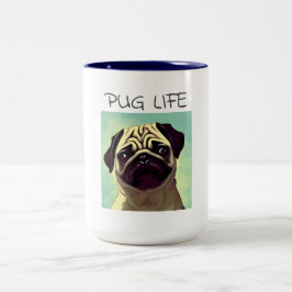 Cartoon Adorable und Niedliche Puppy Mops Face Por Zweifarbige Tasse