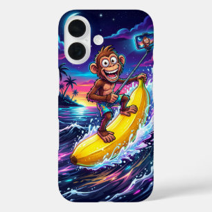 Cartoon-Affe-Banane-Spaß-Etasche iPhone 16 Hülle