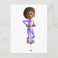 Cartoon Afrikanisches Mädchen auf einem Pogo-Stick