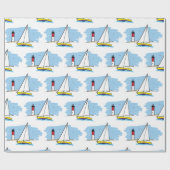 Cartoon-Ähnliches Segelboot und Leuchtturm Geschenkpapier (Flach)