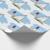 Cartoon-Ähnliches Segelboot und Leuchtturm Geschenkpapier (Ecke)