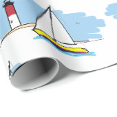 Cartoon-Ähnliches Segelboot und Leuchtturm Geschenkpapier (Rolleneckpunkt)