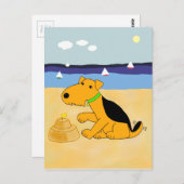 Cartoon Airedale Terrier Dog am Strand Postkarte (Vorne/Hinten)