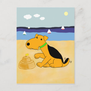 Cartoon Airedale Terrier Dog am Strand Postkarte