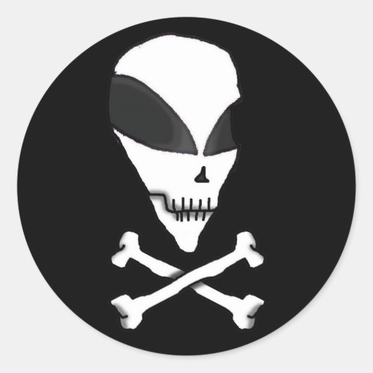 Cartoon Alien Sticker-Pirate Skull & Crossbones Runder Aufkleber (Vorderseite)
